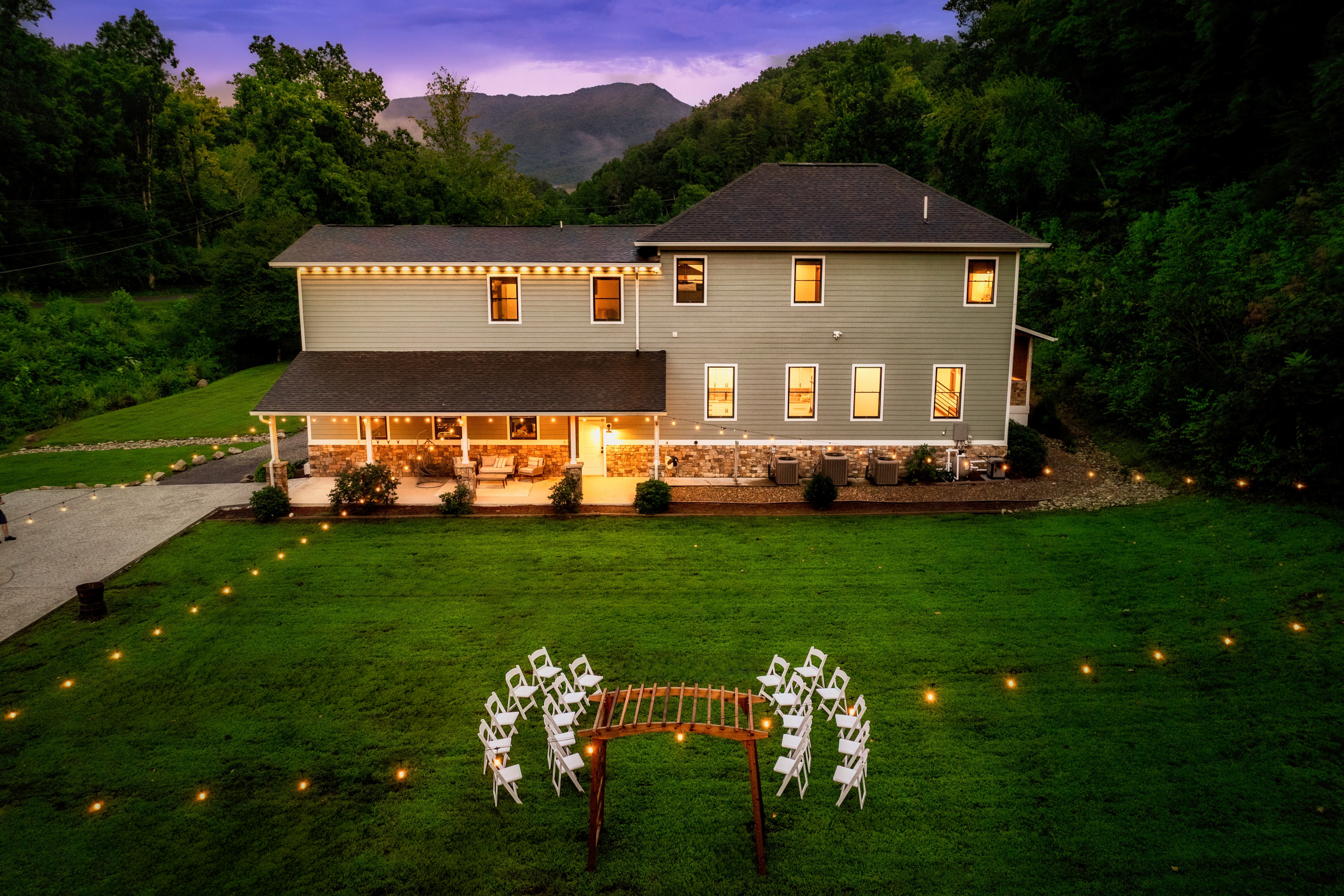 Garden settings under the string lights